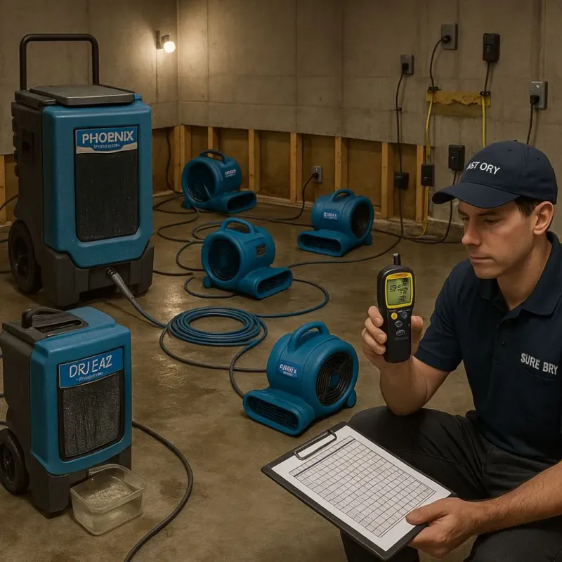 Structural Drying and Dehumidification process in Woodside, CA